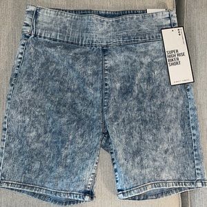 Denim biker shorts
